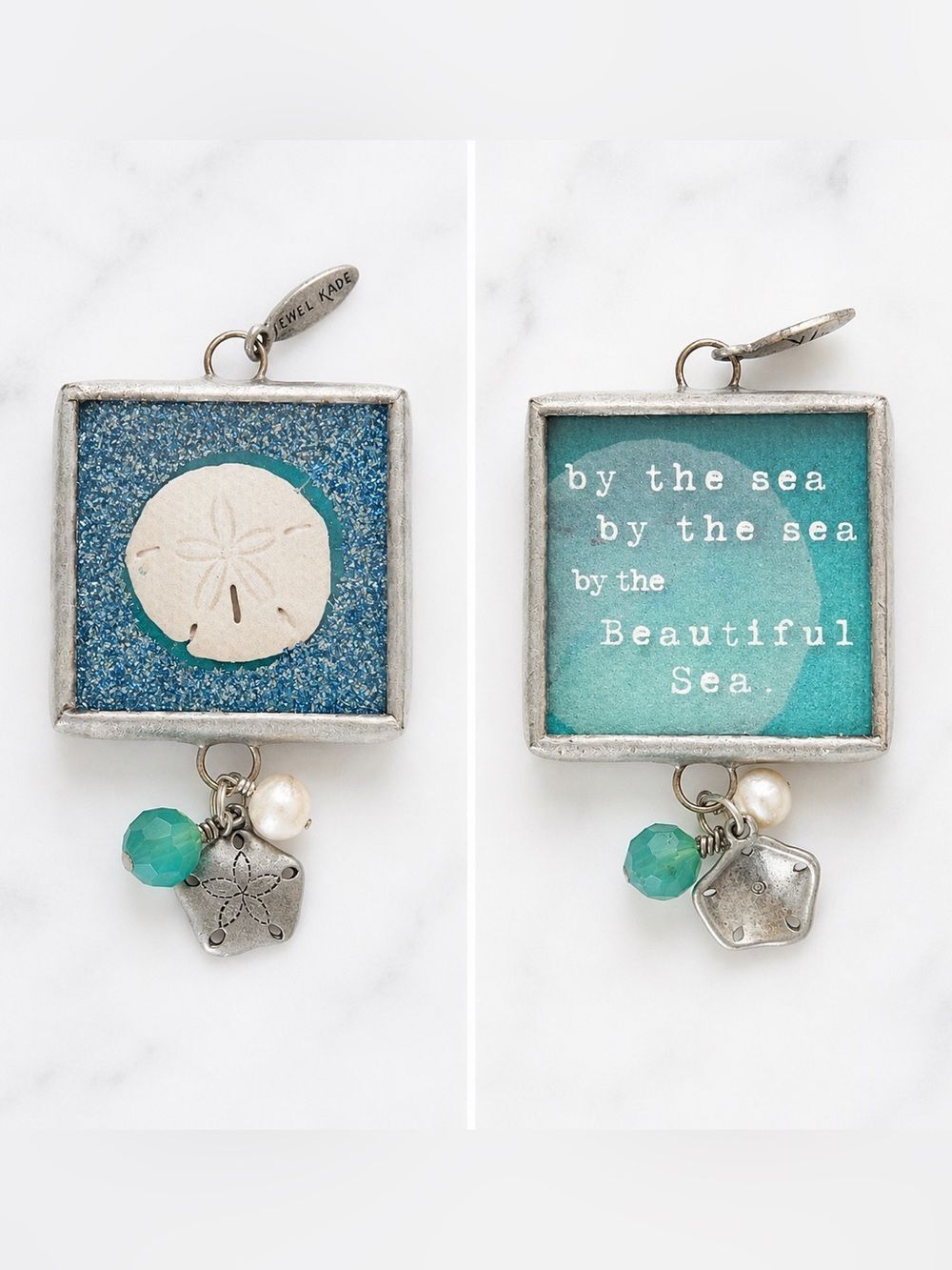 Jewel Kade Coastal Sand Dollar Glass Charm Pendant
